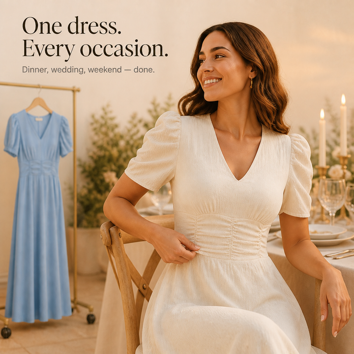 Wearbella – Sukienka midi z marszczonym pasem i bufiastymi rękawami w dekolcie w serek