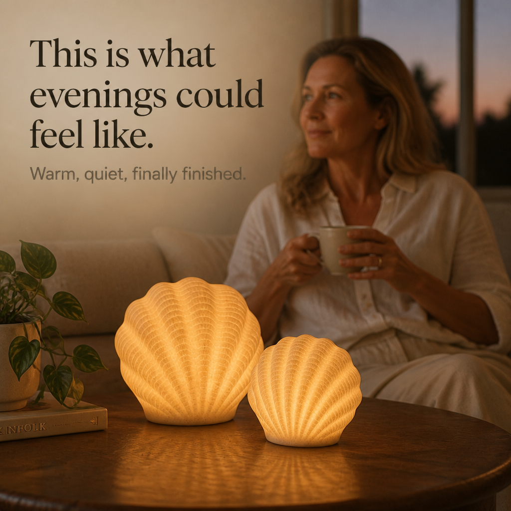 Coastal Glow Co. – Zestaw ceramicznych lamp w kształcie muszli i konchy