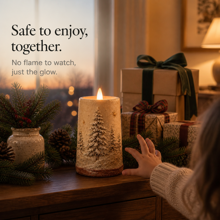 Hearthglow – Ręcznie malowana rustykalna świeca LED w kształcie słupa (zestaw 2 sztuk)