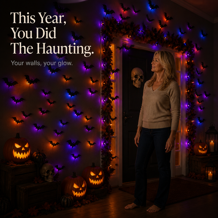 Hauntlow – Składane LED Świecące Nietoperze na Halloween (36 szt.)