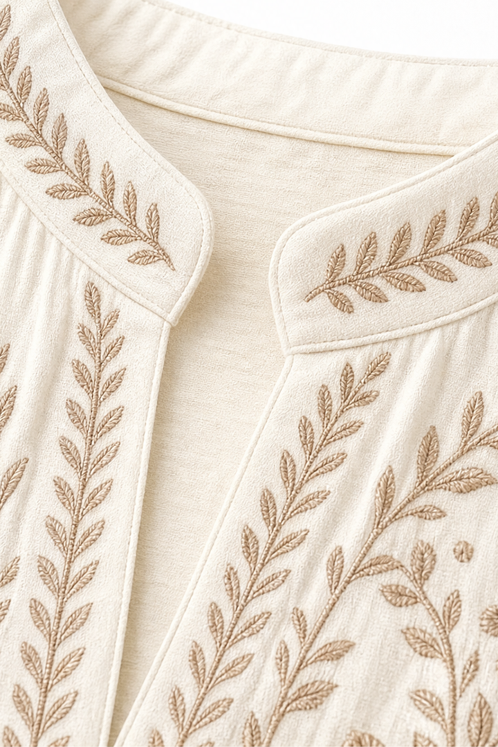 Wearbella – Bluzka Boho z Haftowanym Kołnierzykiem Mandarin i 3D Digital Print