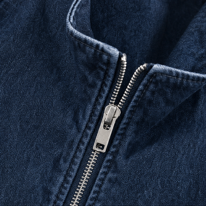 Half-Zip Haven – Pulower z połową zamka w wyglądzie prania dżinsu