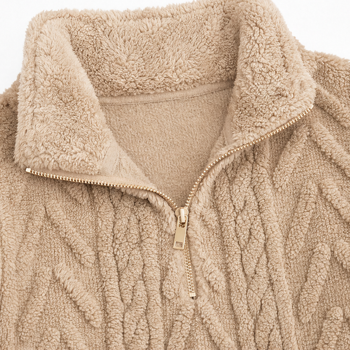 Cable &amp; Cozy – Sweter z dzianiny warkoczowej z krótkim zamkiem
