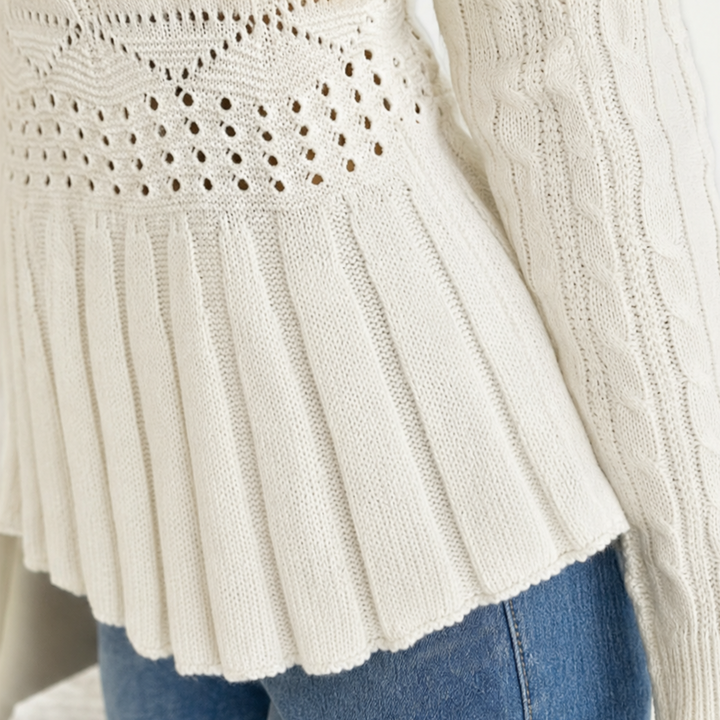Waistelle – Dopasowany sweter z dzianiny w warkocze z peplum