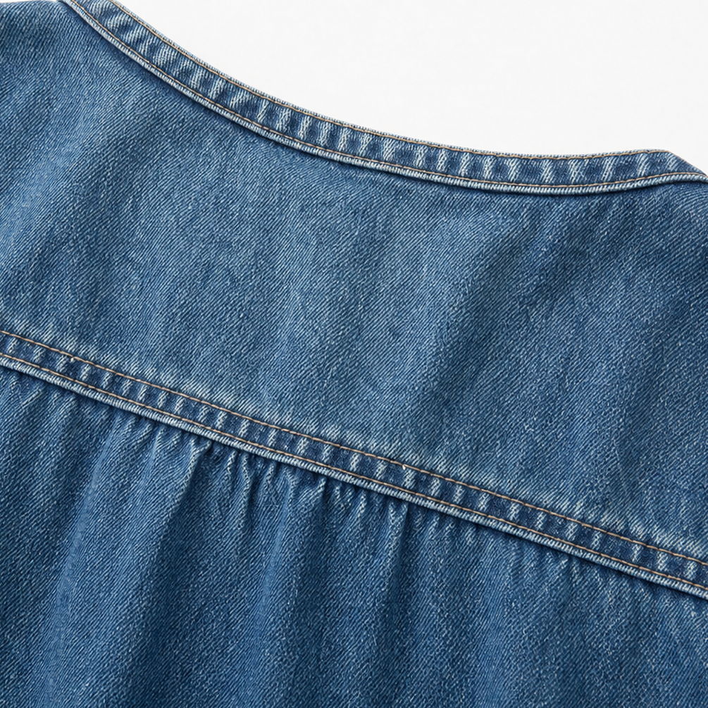 Denimelle – Długa sukienka maxi w stylu dżinsowym z długim rękawem