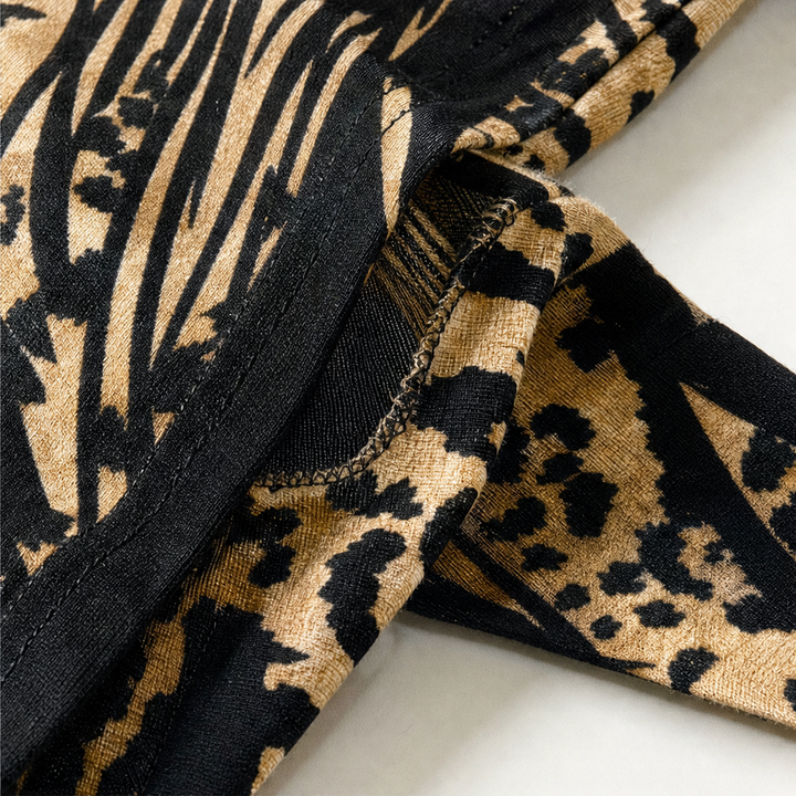 Marabella – Sukienka A-line w kolorze blokowym z leopardzim nadrukiem