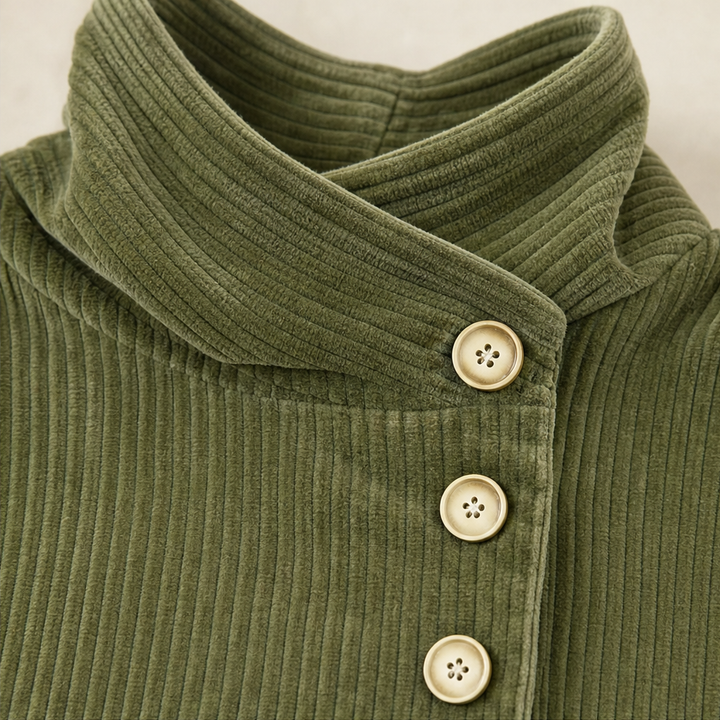 Wearbella – Asymetryczny top z kołnierzem typu funnel i guzikami z korduroyu