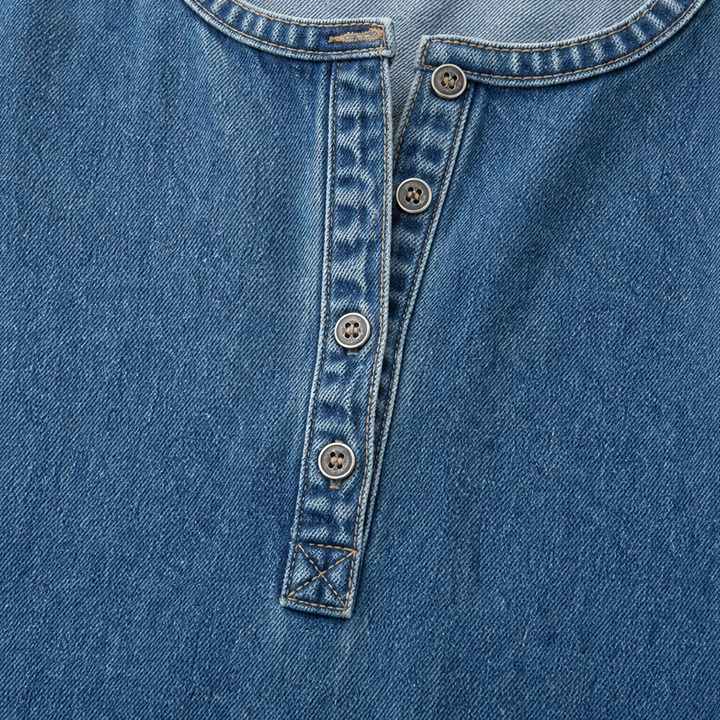 Denimelle – Długa sukienka maxi w stylu dżinsowym z długim rękawem
