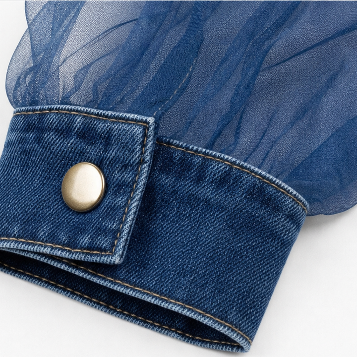Wearbella – Przezroczysta koszula dżinsowa z bufiastymi rękawami