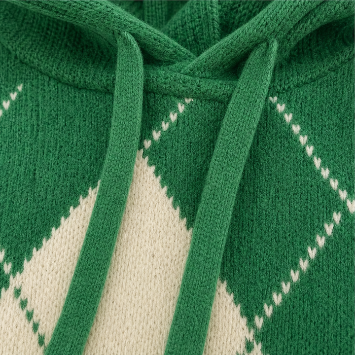Wrapbella – Sweter Poncho z Kapturem w Wzór Argyle