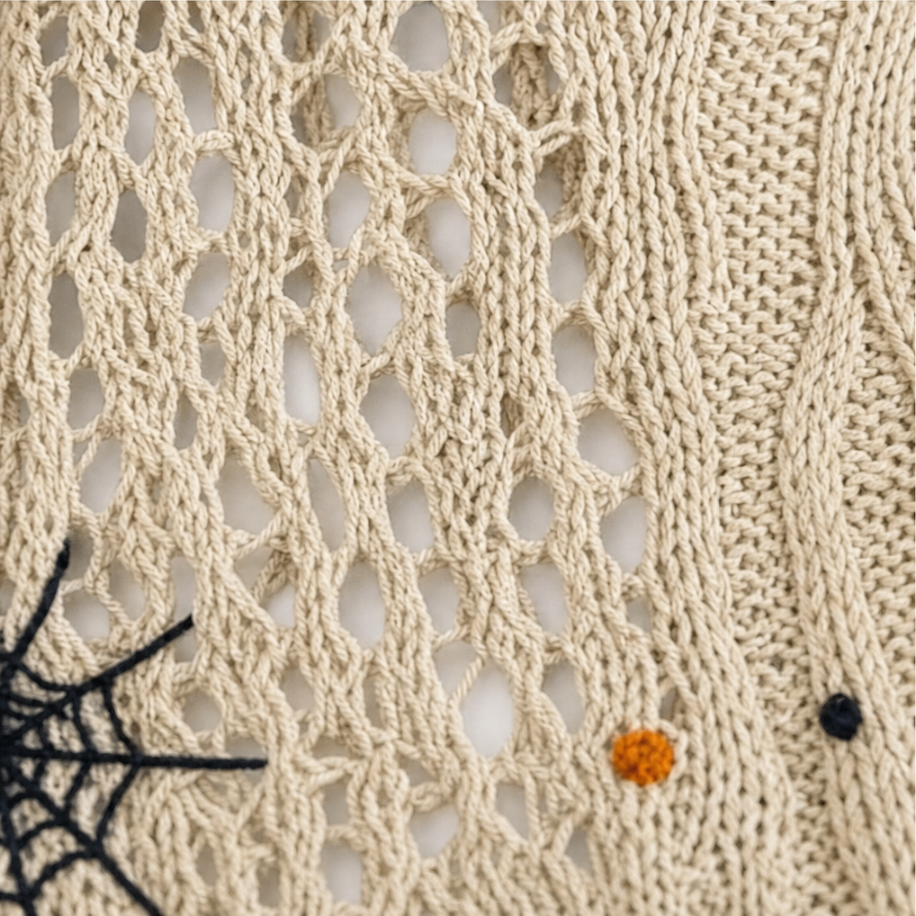 Amberknit – Sweter Dyniowy z Otworami w Szydełku