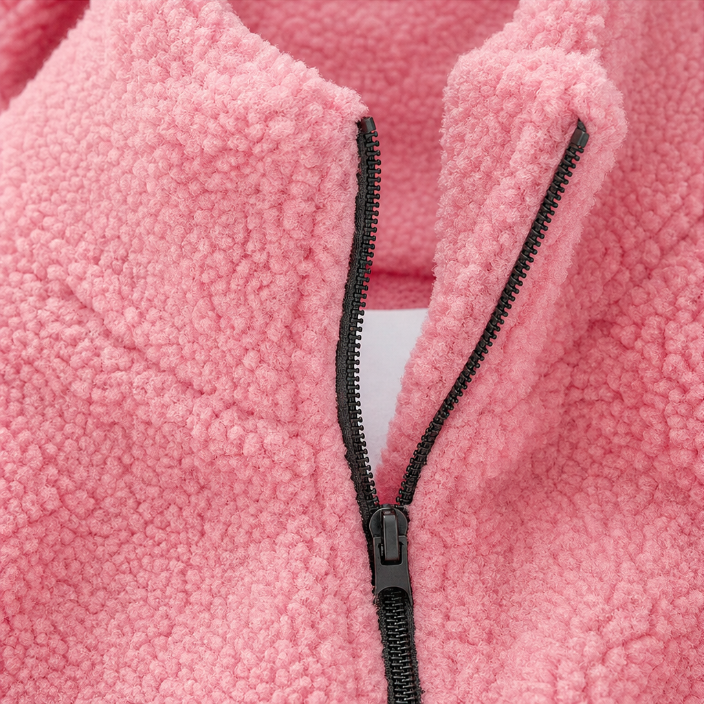 Cozelle – Pluszowa Kurtka z Kapturem w Rozmiarze Oversized z Zapięciem na Zamek