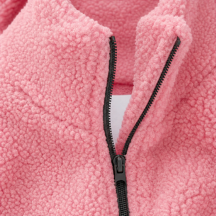 Cozelle – Pluszowa Kurtka z Kapturem w Rozmiarze Oversized z Zapięciem na Zamek