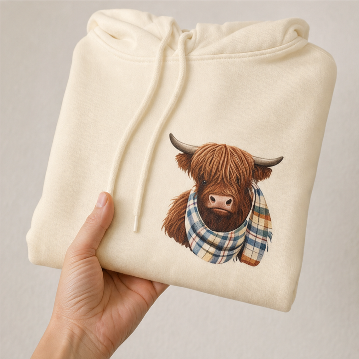 Highlander – Bluza z kapturem w wzór na bydło szkockie