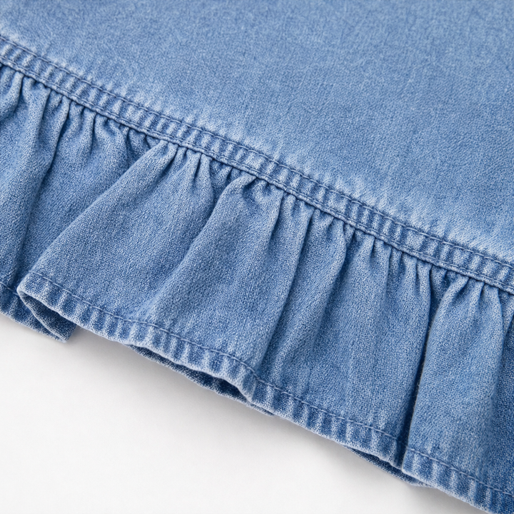 Ruffledenim – Kardigan z wykończeniem falbaną w stylu dżinsowym, otwarty z przodu