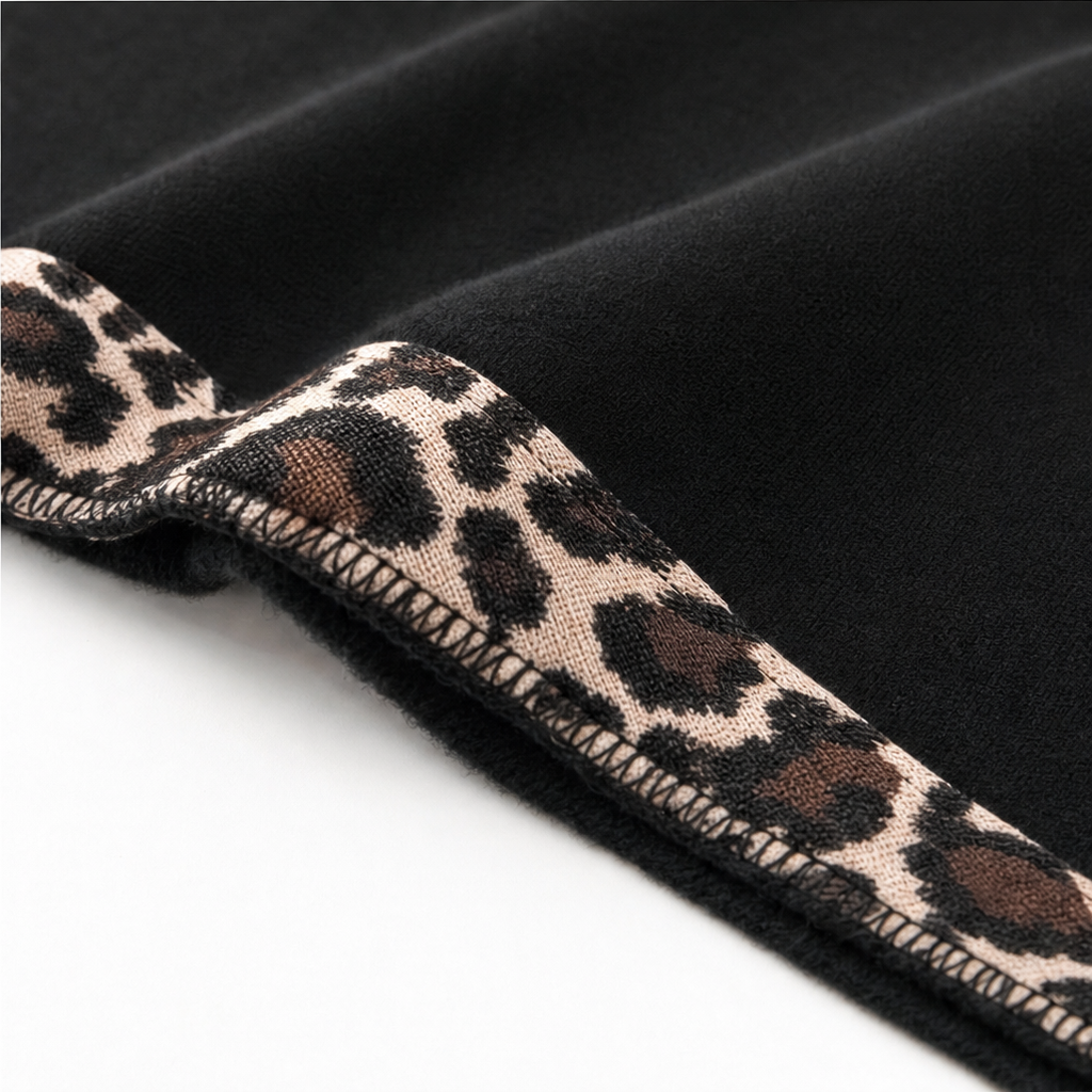 Wildelle – Bluza z kapturem z leopardskim wykończeniem i szerokimi rękawami