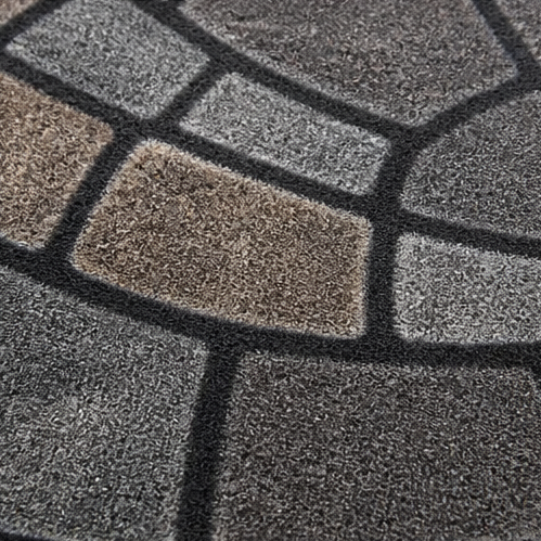 Mat pod drzwi Halfmoon Stoneprint – Mat w kształcie półokręgu z wzorem kamieni