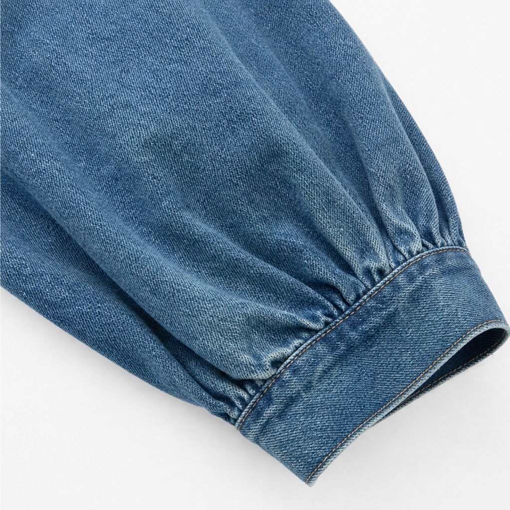 Denimelle – Długa sukienka maxi w stylu dżinsowym z długim rękawem