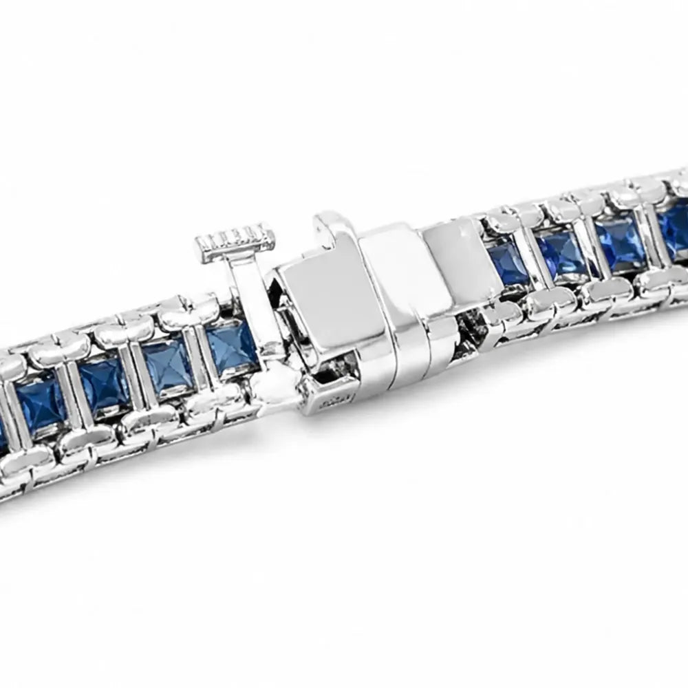 Sereva – Bransoletka tenisowa w stylu Art Deco z wyglądem szafiru i zapięciem przypominającym diamenty, w kolorze srebrnym