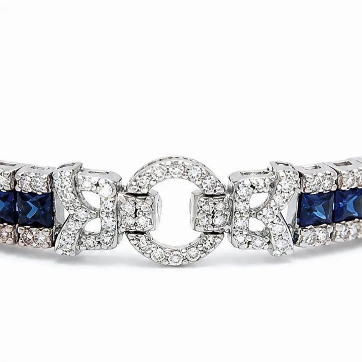 Sereva – Bransoletka tenisowa w stylu Art Deco z wyglądem szafiru i zapięciem przypominającym diamenty, w kolorze srebrnym