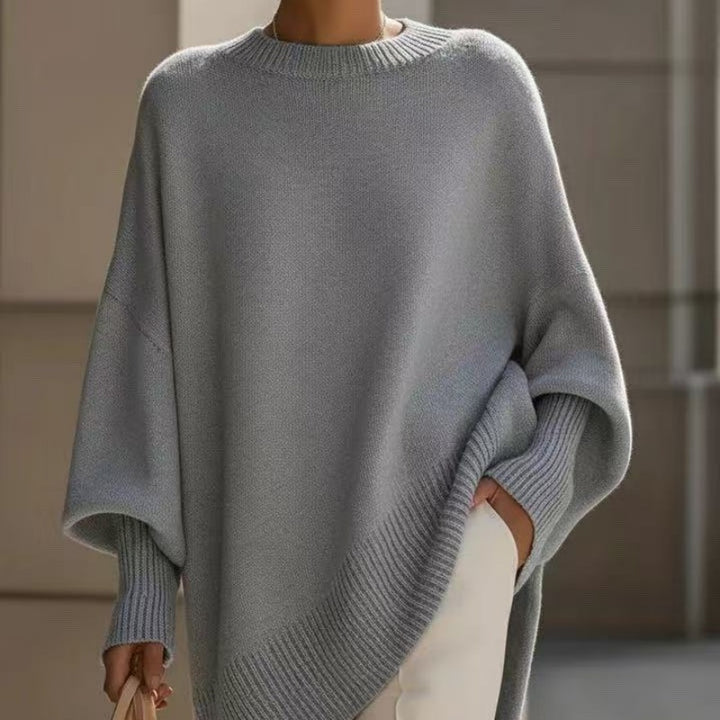 Gruby sweter damski oversize z okrągłym dekoltem