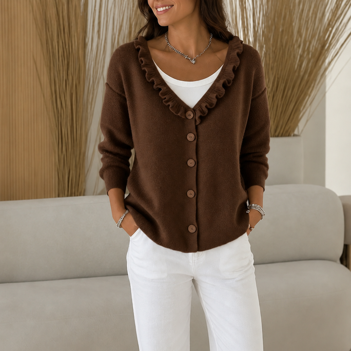 Wearbella – Kardigan z falbaniastym kołnierzem z dzianiny