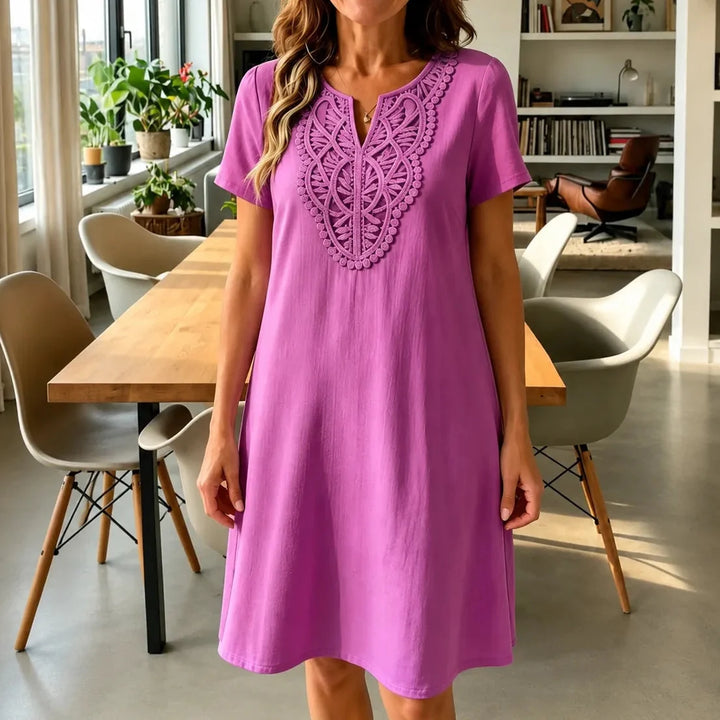 Loravie – Boho Sukienka T-Shirt z Koronkowym Fartuszkiem w Stylu A