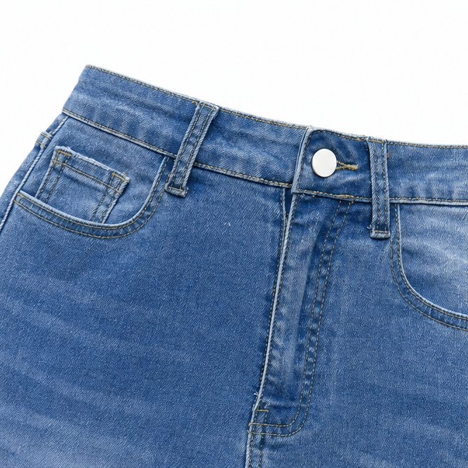 Denimly – Szorty Bermudy z wysokim stanem i postrzępionym dołem z stretchu