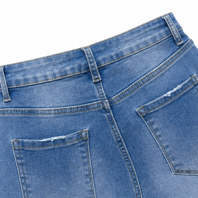Denimly – Szorty Bermudy z wysokim stanem i postrzępionym dołem z stretchu