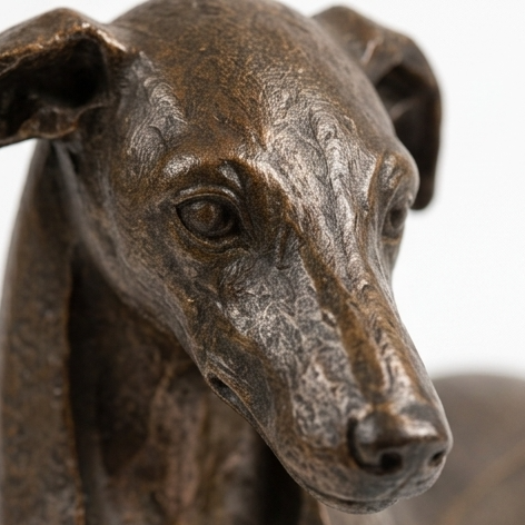 Hound &amp; Heart – Rzeźba Sighthound w Starym Brązie z Wiszącym Sercem