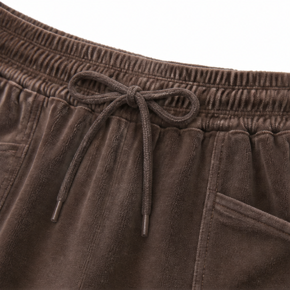 Draperie – Szerokie Spodnie z Sznurkiem z Rybkowego Weluru
