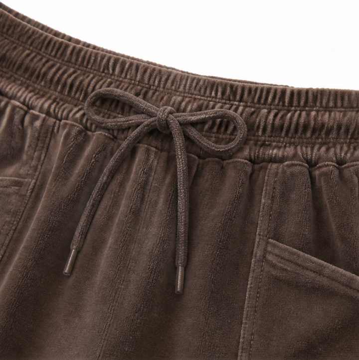 Draperie – Szerokie Spodnie z Sznurkiem z Rybkowego Weluru