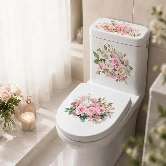 Pearlflora – Zestaw naklejek na toaletę z warstwowym wzorem kwiatowym z PVC