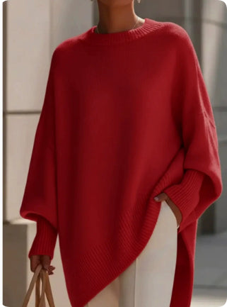 Gruby sweter damski oversize z okrągłym dekoltem
