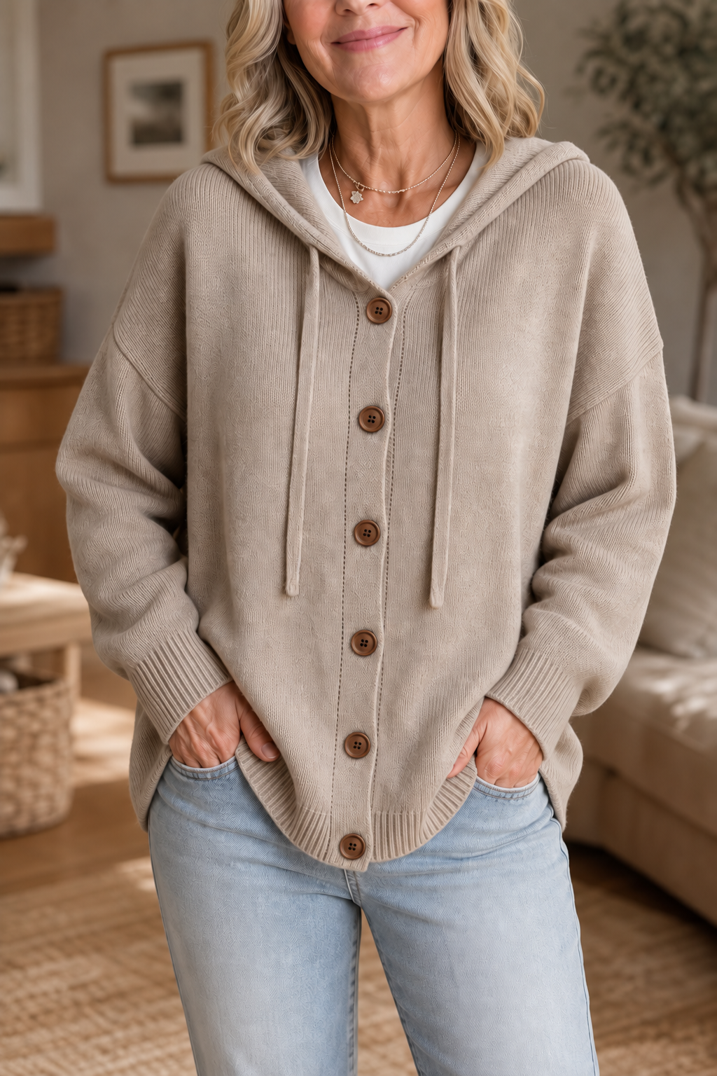 Wearbella – Kardigan z kapturem i prążkowanym dzianiną ze sznurkiem