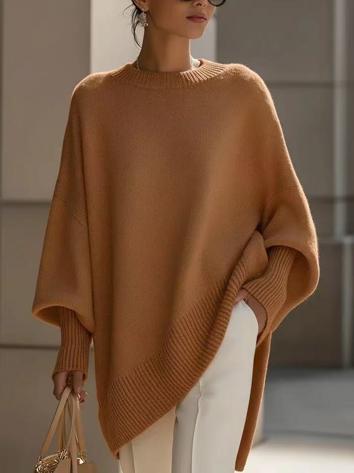 Gruby sweter damski oversize z okrągłym dekoltem
