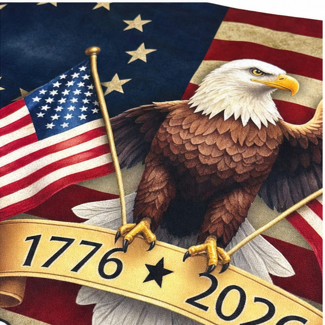 Eaglemark – 250 lat wolności Flaga Amerykańska, 1776-2026 Orzeł Bald Betsy Ross, na zewnątrz