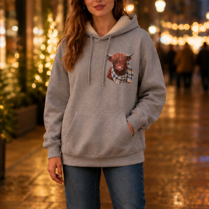 Highlander – Bluza z kapturem w wzór na bydło szkockie
