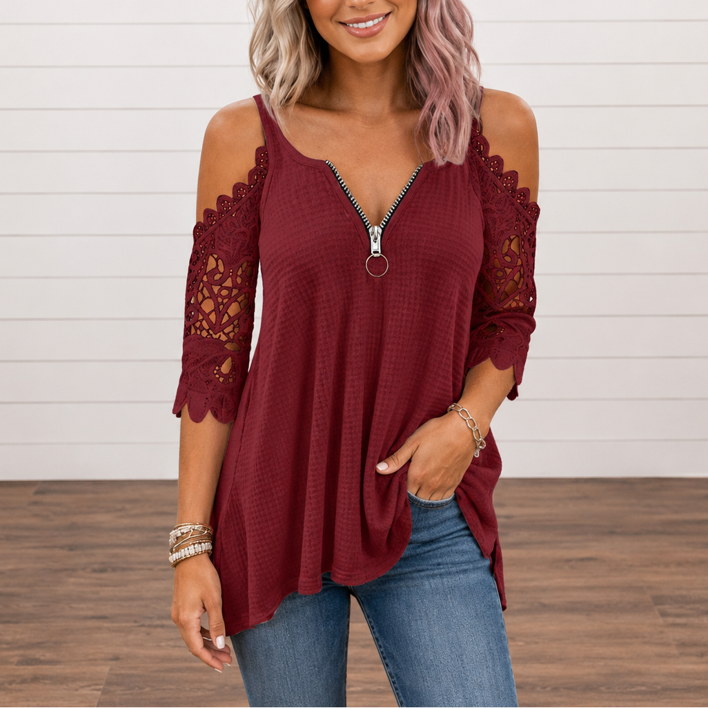 Wearbella – Top z koronkowymi rękawami typu cold-shoulder i zamkiem z tyłu