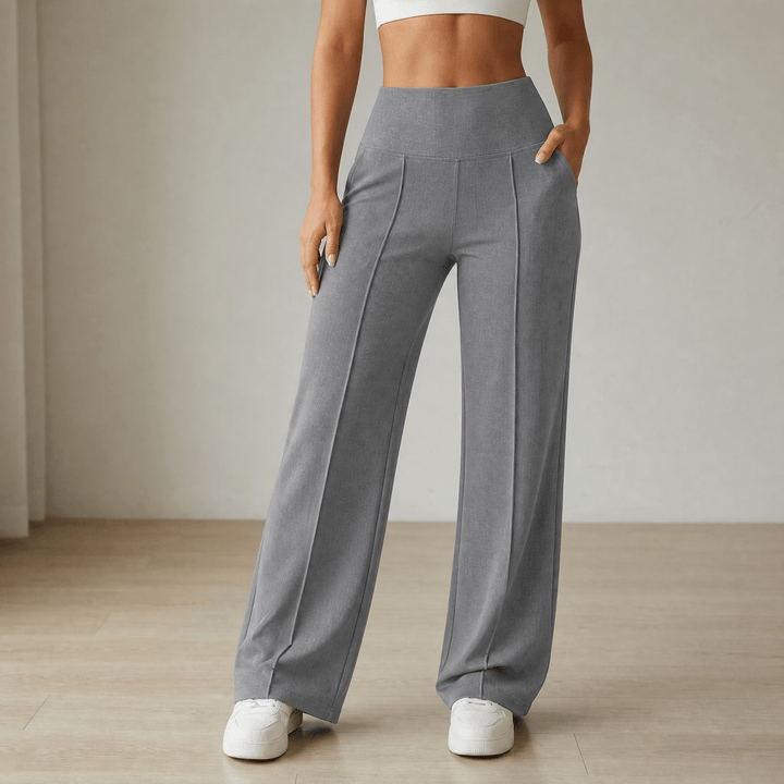 Elyra – Damskie Spodnie Yoga z Szerokimi Nogawkami i Krzyżowym Pasem