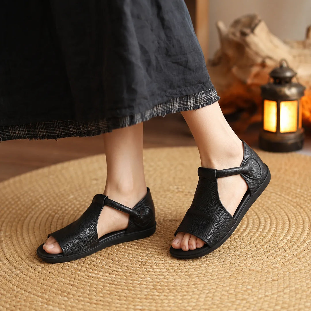 Solene – Płaskie sandały T-Strap z PU dla kobiet, wsuwane, otwarte na palce, letnie buty