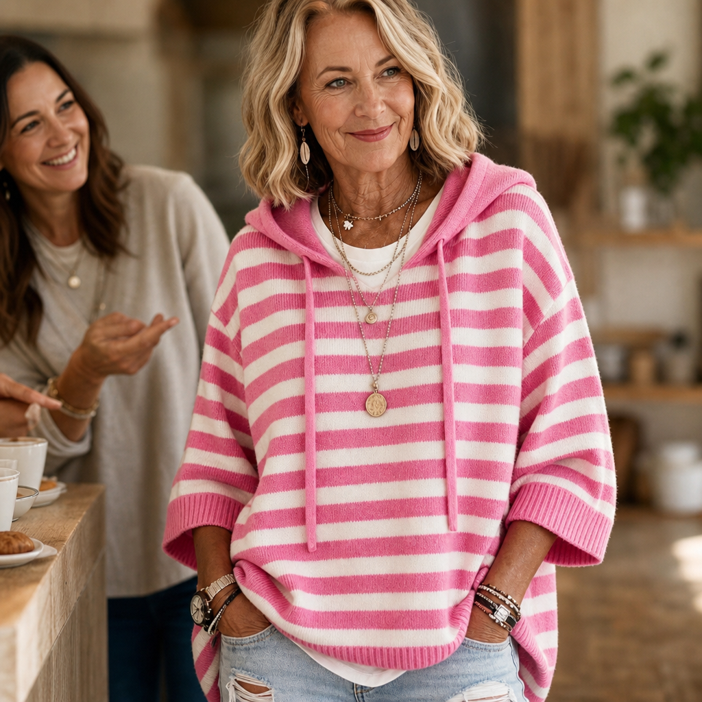 Wearbella – Oversized Sweter w Paski z Kapturem