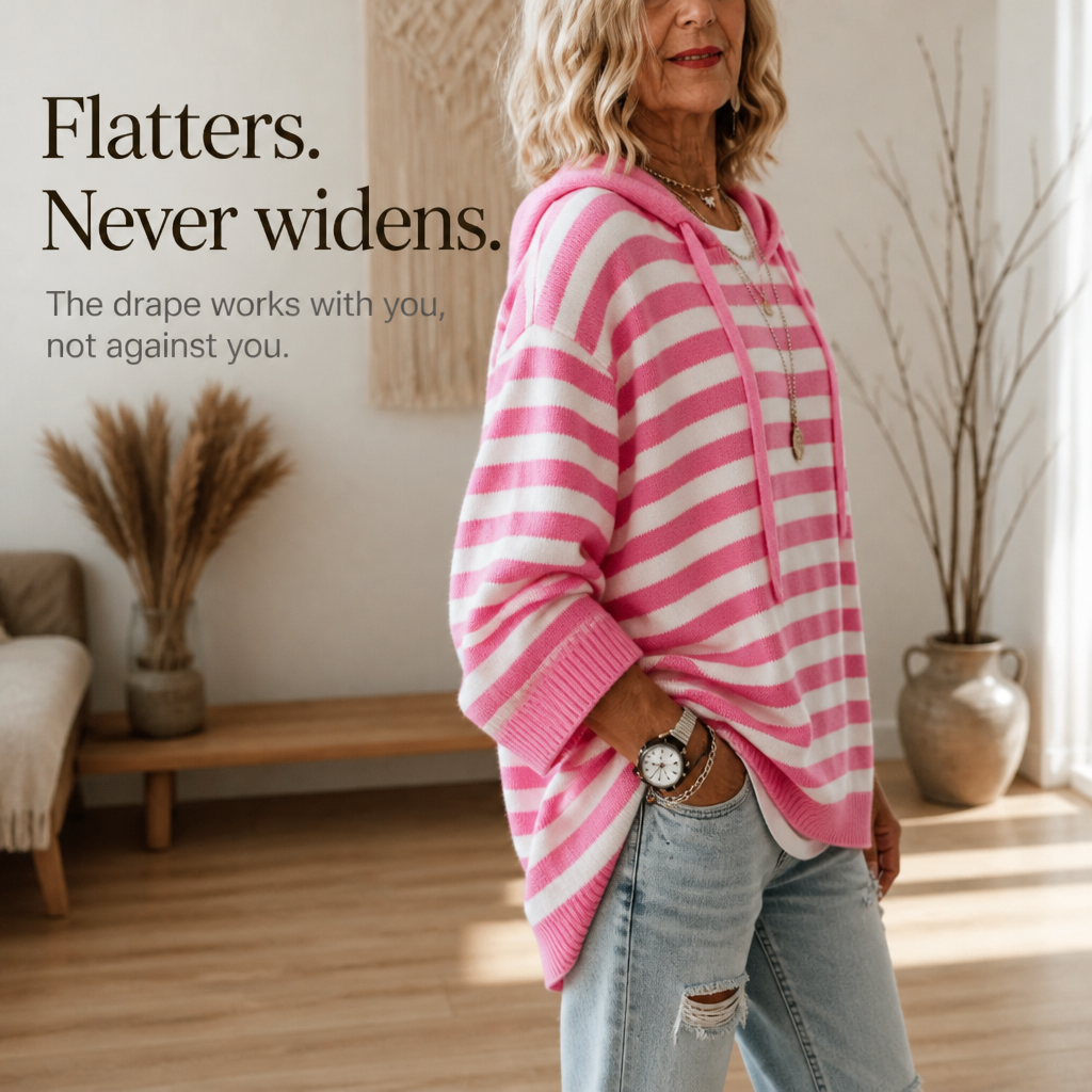 Wearbella – Oversized Sweter w Paski z Kapturem