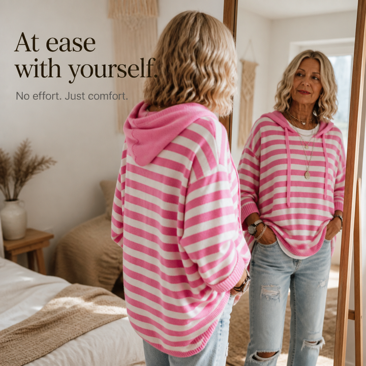 Wearbella – Oversized Sweter w Paski z Kapturem