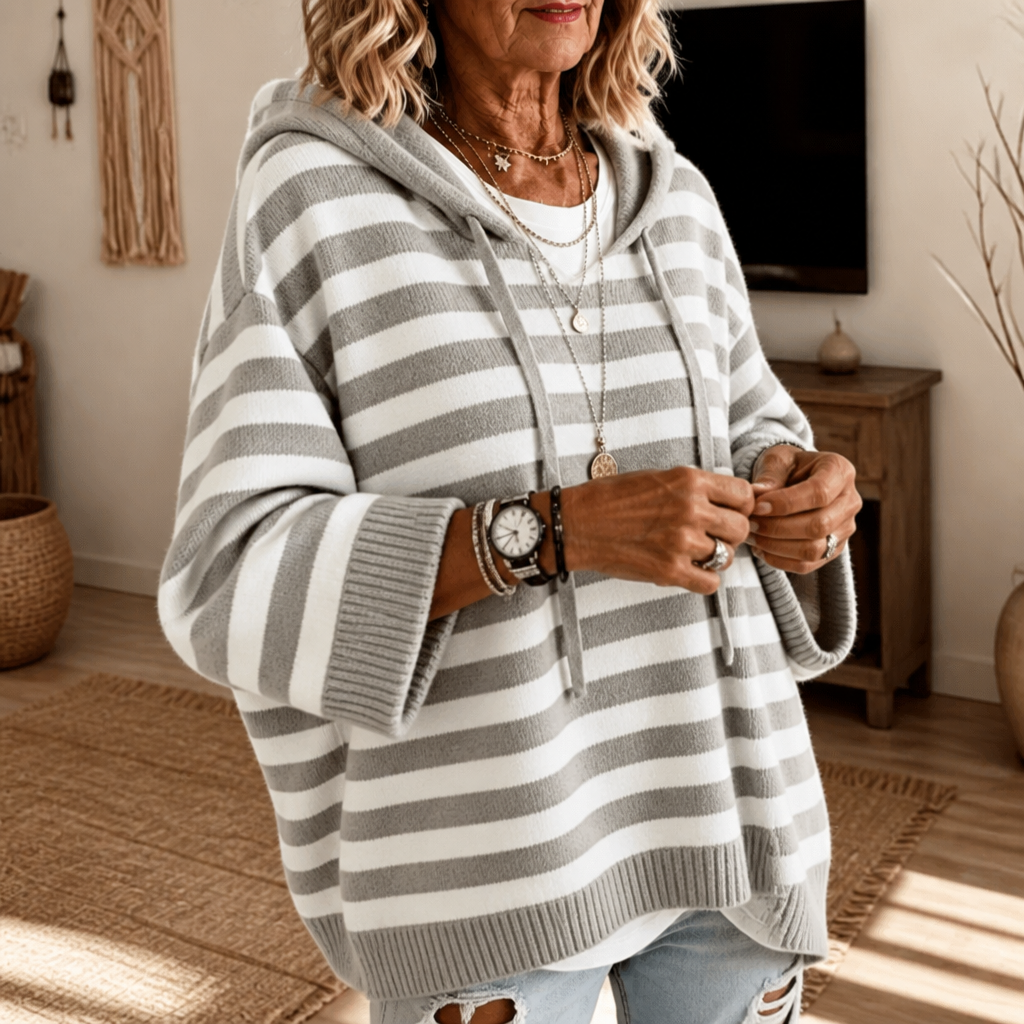 Wearbella – Oversized Sweter w Paski z Kapturem