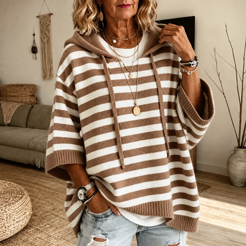 Wearbella – Oversized Sweter w Paski z Kapturem