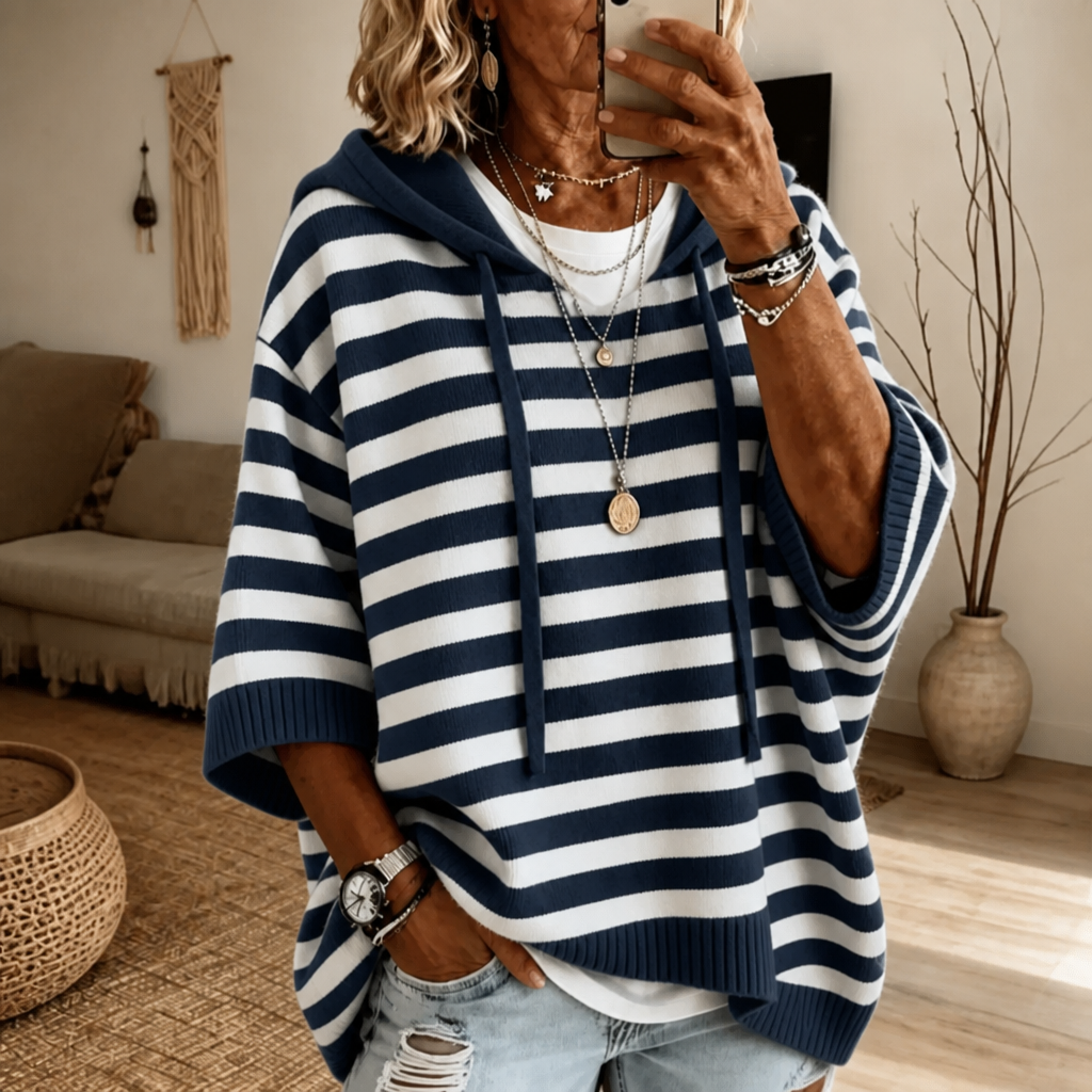 Wearbella – Oversized Sweter w Paski z Kapturem