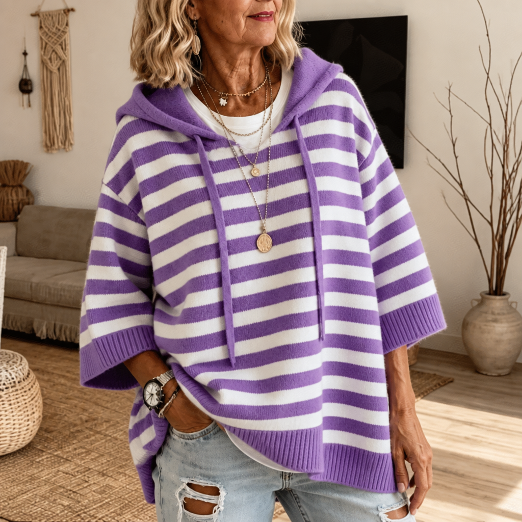 Wearbella – Oversized Sweter w Paski z Kapturem