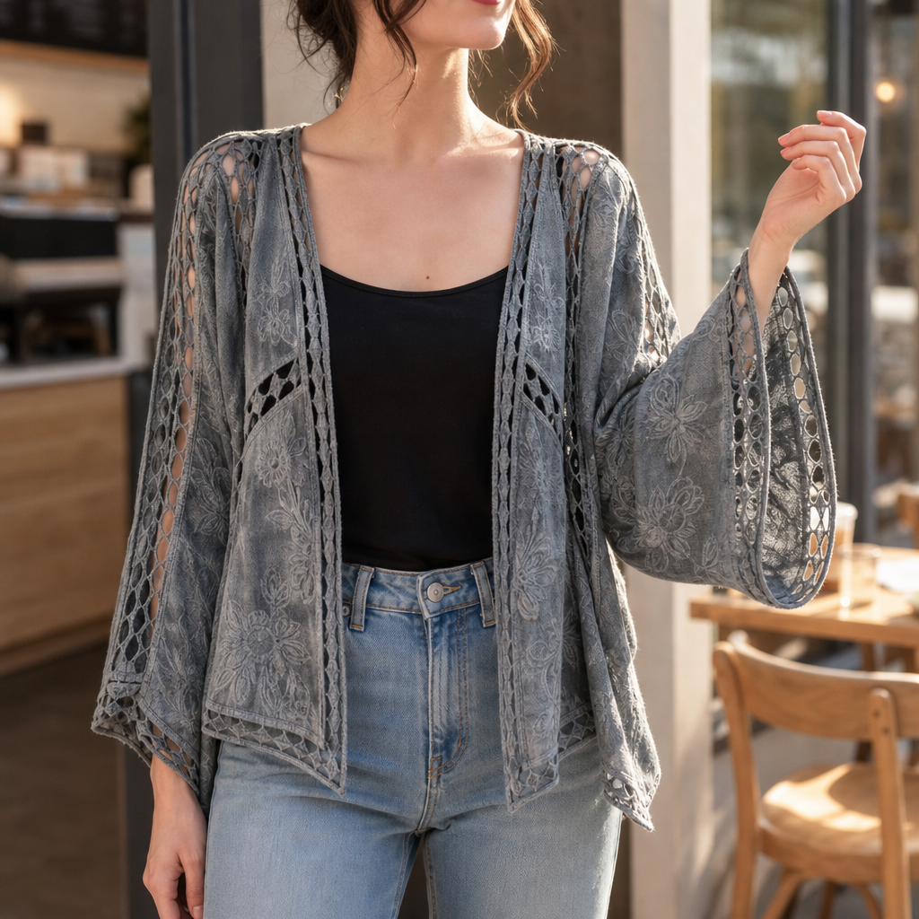 Wearbella – Kardigan z koronkowym wykończeniem, otwarty z przodu