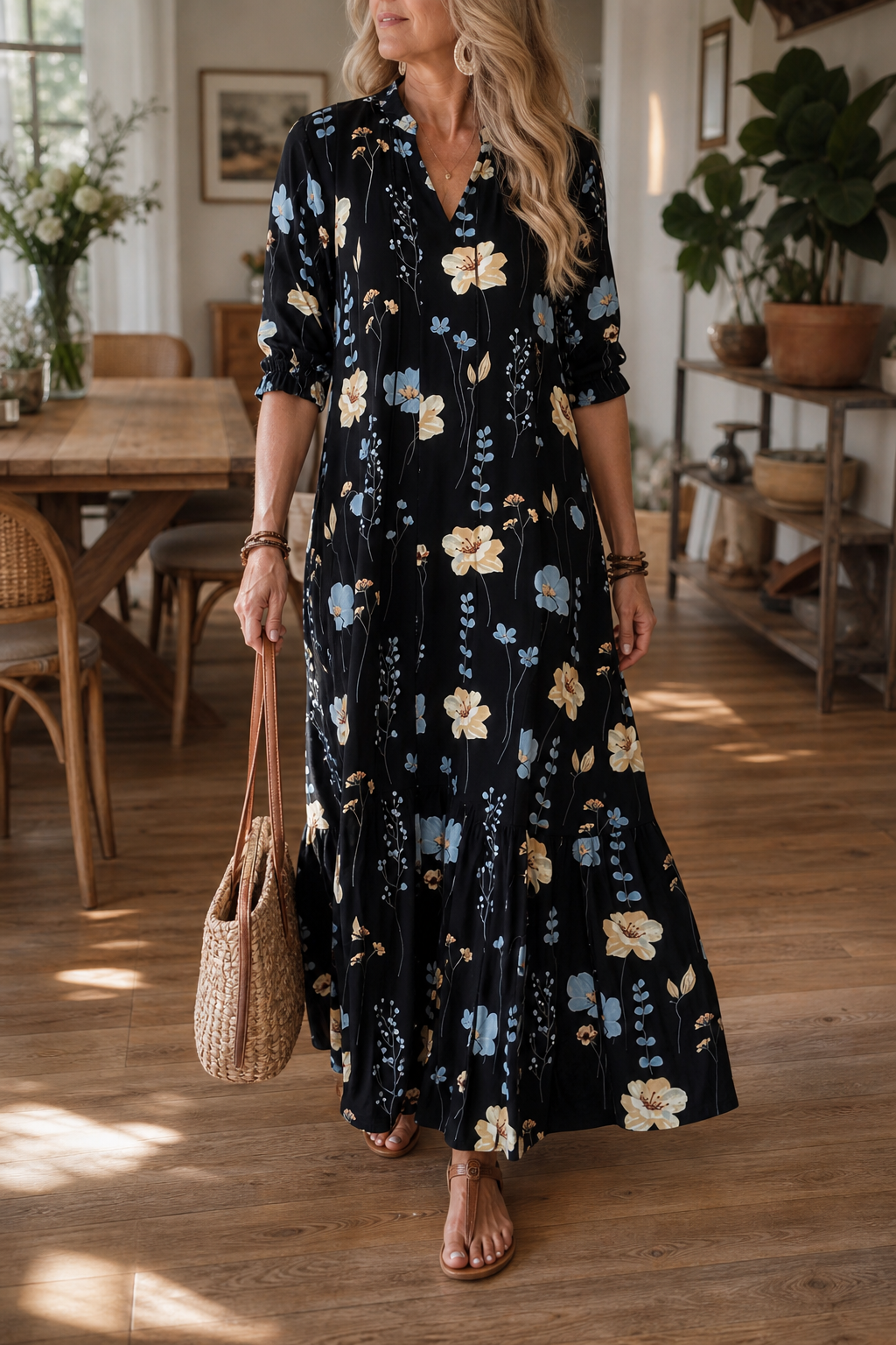 Wearbella – Sukienka maxi z kwiatowym wzorem i kołnierzem